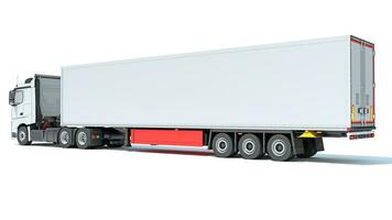 Truck with Refrigerator Trailer 3D rendering on white background photo