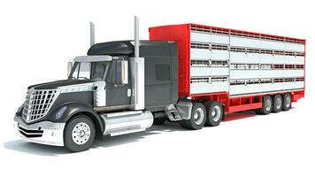 Truck with Animal Transporter Trailer 3D rendering on white background photo