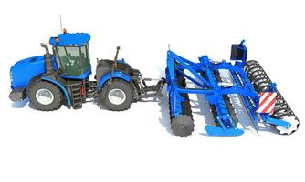 Farm Tractor with Compact Disc Harrow 3D rendering on white background photo