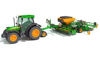 Farm Tractor with Compact Disc Harrow 3D rendering on white background photo