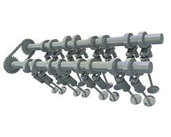 V8 Engine Camshaft Valves 3D rendering on white background photo