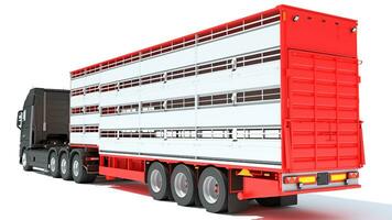 Truck with Animal Transporter Trailer 3D rendering on white background photo