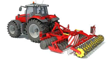 Farm Tractor with Seed Drill 3D rendering on white background photo