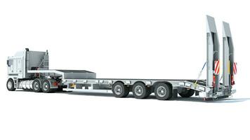 Truck with Lowboy Trailer 3D rendering on white background photo