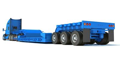 White Truck with Lowboy Trailer 3D rendering photo