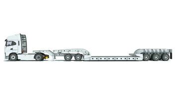 Semi Truck with Lowboy Platform Trailer 3D rendering on white background photo