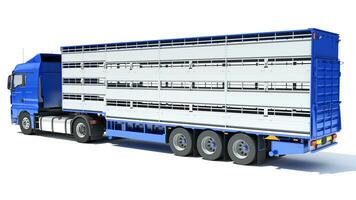Truck with Animal Transporter Trailer 3D rendering on white background photo