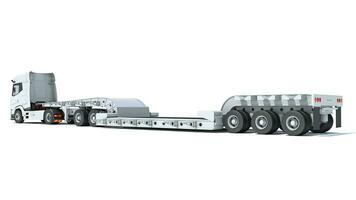 Semi Truck with Lowboy Platform Trailer 3D rendering on white background photo