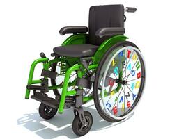 Kids Wheelchair 3D rendering on white background photo