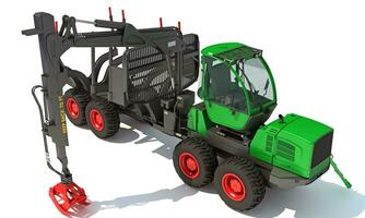 Forwarder Forestry Vehicle heavy machinery 3D rendering on white background photo