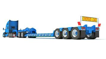 Truck with flatbed trailer 3D rendering on white background photo