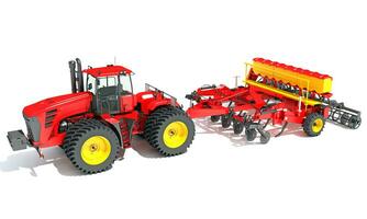 Farm Tractor with Compact Disc Harrow 3D rendering on white background photo