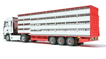 Truck with Animal Transporter Trailer 3D rendering on white background photo