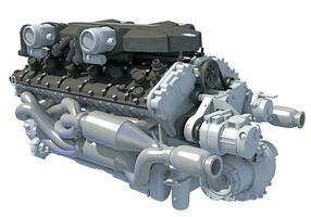 V12 Car Engine 3D rendering on white background photo