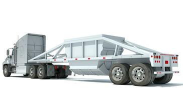 Truck with Bottom Dump Trailer 3D rendering on white background photo