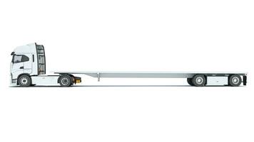 Truck with Lowboy Flatbed Trailer 3D rendering on white background photo