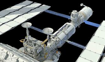 International Space Station ISS 3D rendering on black background photo