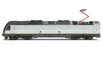 locomotora tren 3d representación en blanco antecedentes foto