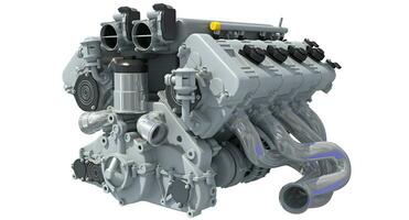 V8 Car Engine 3D rendering on white background photo