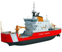 Coast Guard Icebreaker ship 3D rendering of ice breaking on white background photo