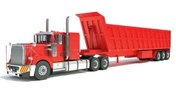 Semi Truck with Tipper Trailer 3D rendering on white background photo