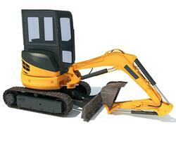 Mini Tracked Excavator 3D rendering on white background photo