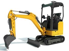 Mini Tracked Excavator 3D rendering on white background photo