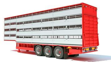 Cattle Animal Transporter semi trailer 3D rendering on white background photo