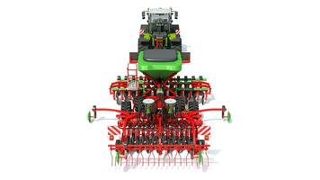 tractor con semilla perforar granja equipo Dto grada 3d representación en blanco antecedentes foto