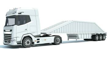 Truck with Bottom Dump Trailer 3D rendering on white background photo