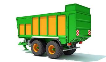 Farm Tractor Trailer 3D rendering on white background photo