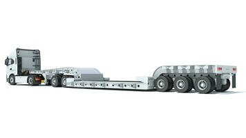 Semi Truck with Lowboy Platform Trailer 3D rendering on white background photo