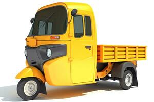 Mini Truck Pick Up Rickshaw 3D rendering on white background photo