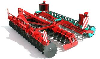 Seed Drill Disc Harrow 3D rendering farm equipment on white background photo