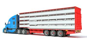 Truck with Animal Transporter Trailer 3D rendering on white background photo