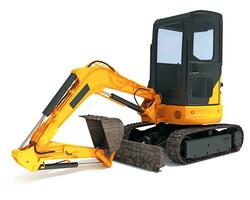 Mini Tracked Excavator 3D rendering on white background photo