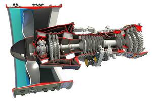 corte turboventilador aeronave motor seccionado 3d representación foto