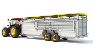 Tractor with Cattle Animal Transporter Trailer 3D rendering photo