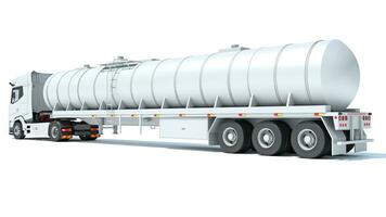 Heavy truck with tank trailer 3D rendering on white background photo