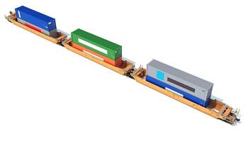 Double Stack train Cars with Containers 3D rendering on white background photo