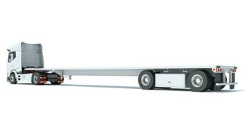 Truck with flatbed trailer 3D rendering on white background photo