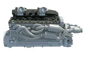 V12 Car Engine 3D rendering on white background photo