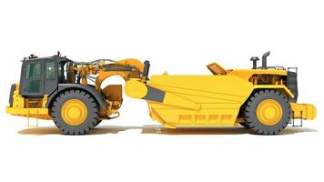 Tractor Scraper heavy machinery 3D rendering on white background photo