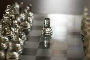 Close up shot of the chess board made of glass, Sports photo