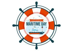 mundo marítimo día vector ilustración con mar y Embarcacion para Envío la seguridad y seguridad y el marina ambiente en náutico celebracion diseño