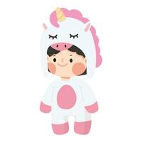 linda niño niña unicornio disfraz carnaval vector