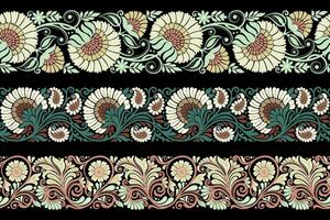 conjunto de floral diseño elementos. sin costura patrones, sin costura fronteras, circulo marco. hermosa para ninguna llanura y elegante elegancia diseños vector ilustración.