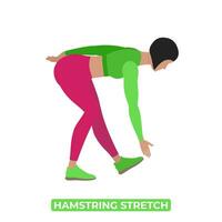 Vector Woman Doing Hamstring Stretch. An Educational Illustration On A White Background.