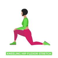 Vector Woman Doing Kneeling Hip Flexor Stretch. An Educational Illustration On A White Background.