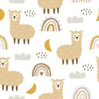 Nursery seamless patterns with cute characters. Llama with rainbow in cartoon style Designs for newborn wear, textiles and wallpaper. vector